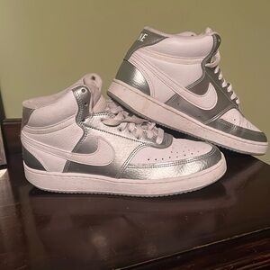 Nike Court vision sneakers, silver, and white women’s size 8